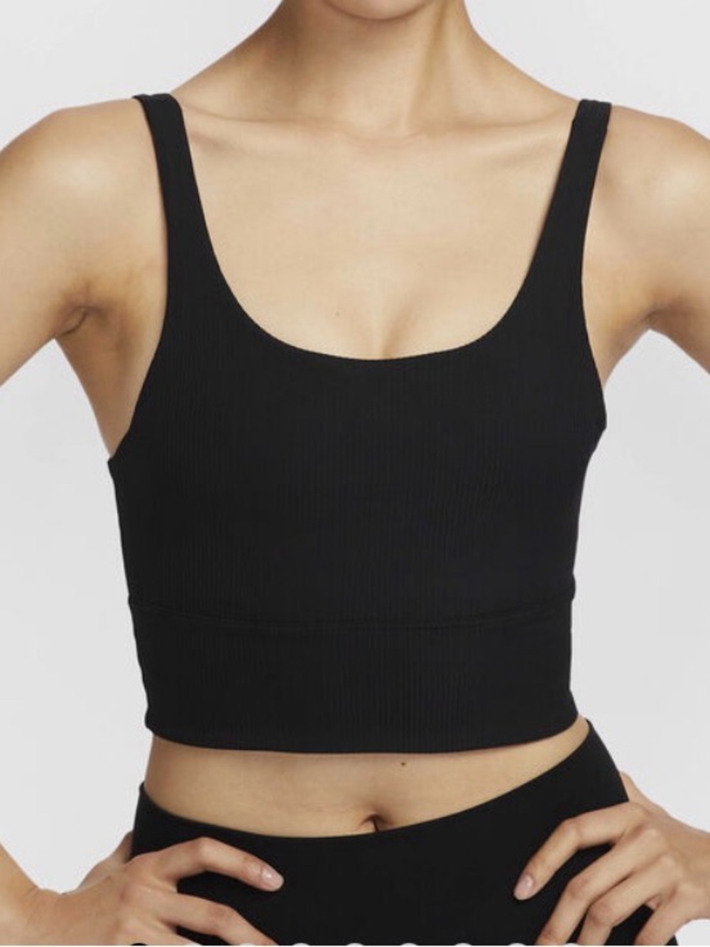 Black Ribbed Scoop Neck Cropped Tank/bra
